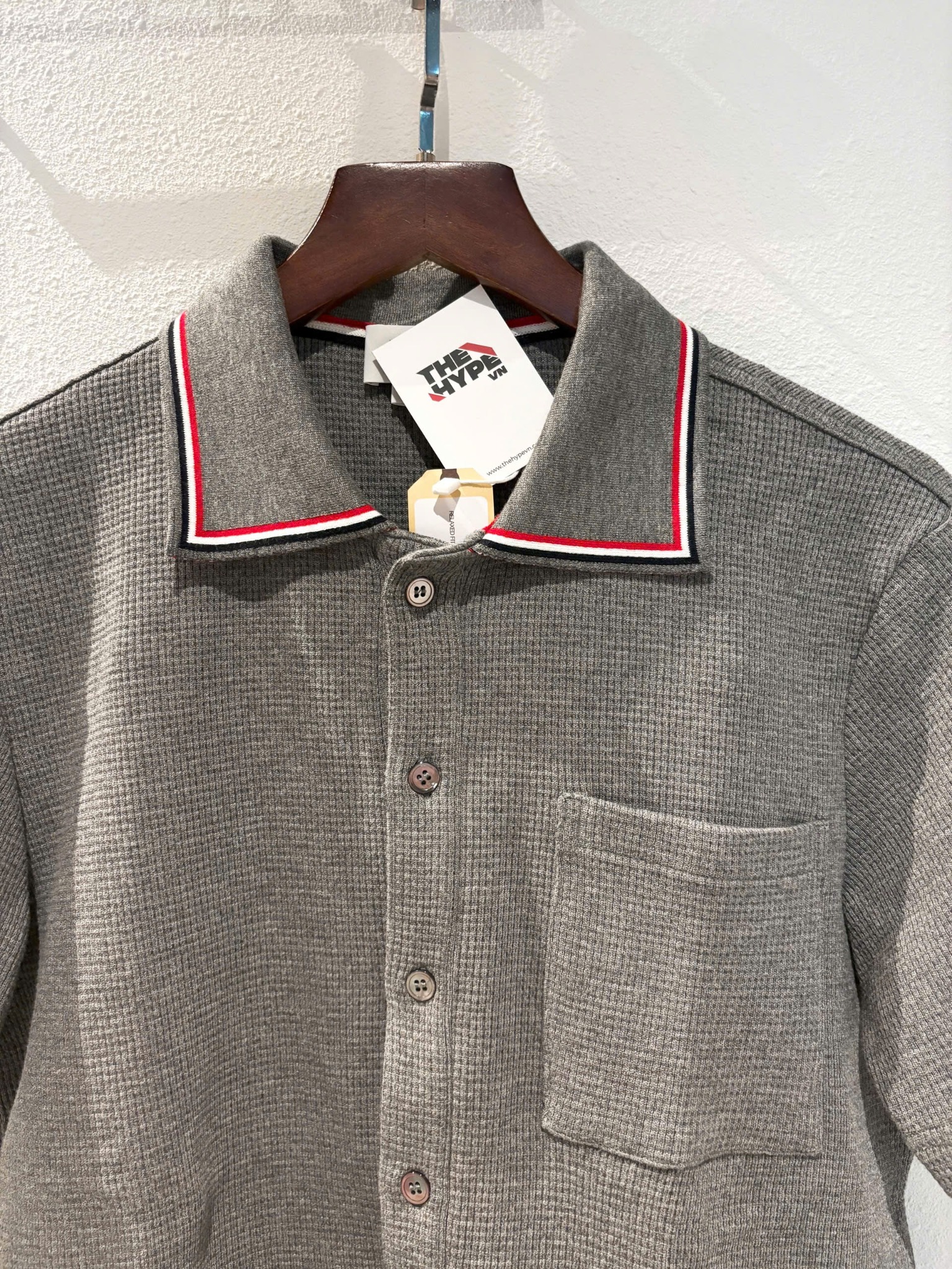 Áo Polo Thom Browne TB Textured Cotton (Grey) [Mirror Quality]