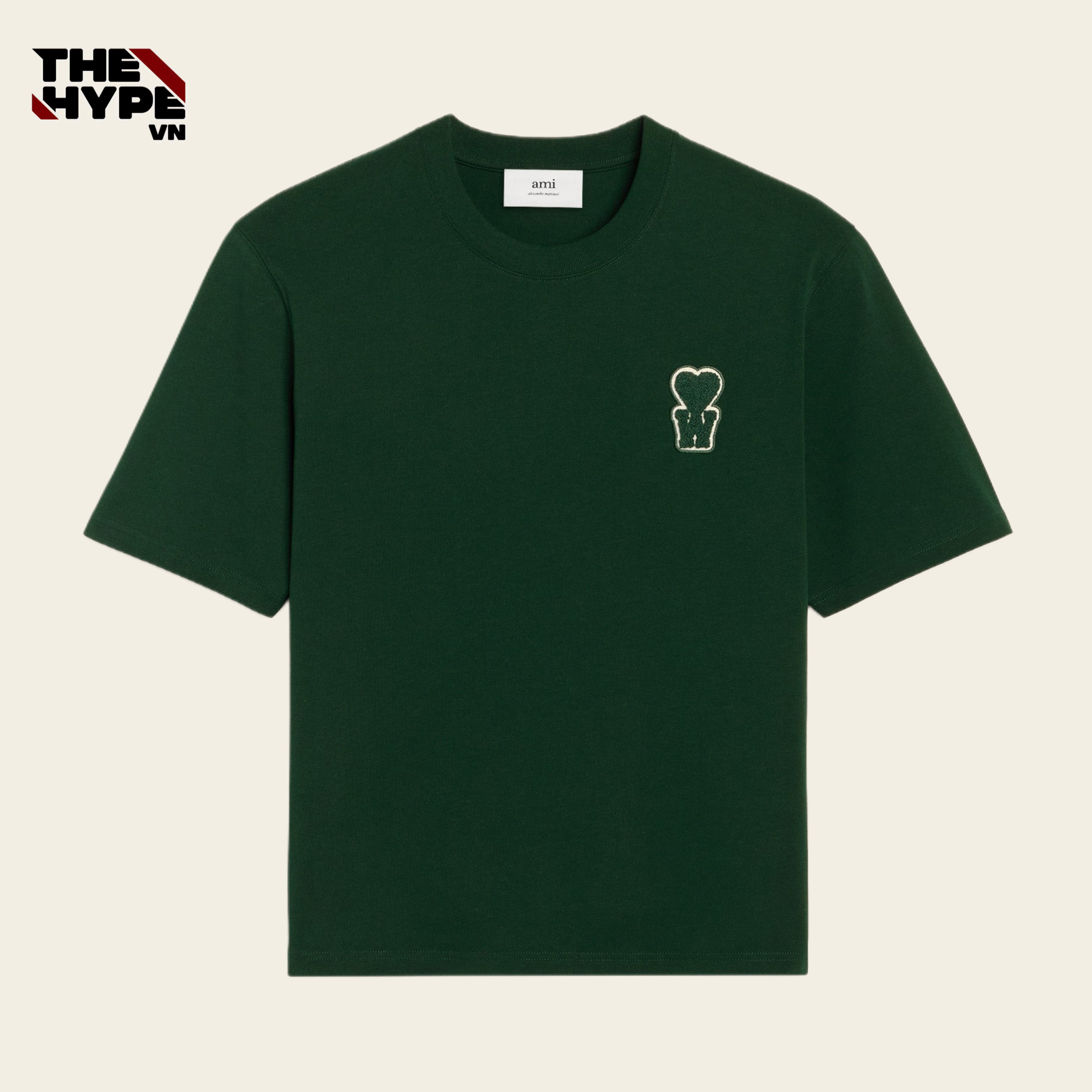 ÁO THUN AMI PARIS LOGO PATCH W HEART SS25 (GREEN)