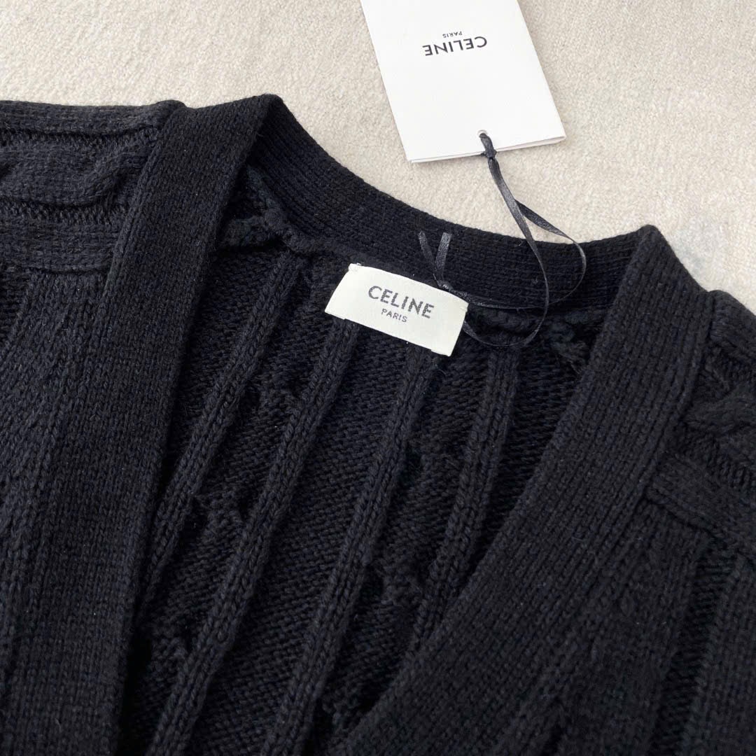 ÁO CARDIGAN CELINE TRIOMPHE CABLE KNIT CASHMERE (BLACK)