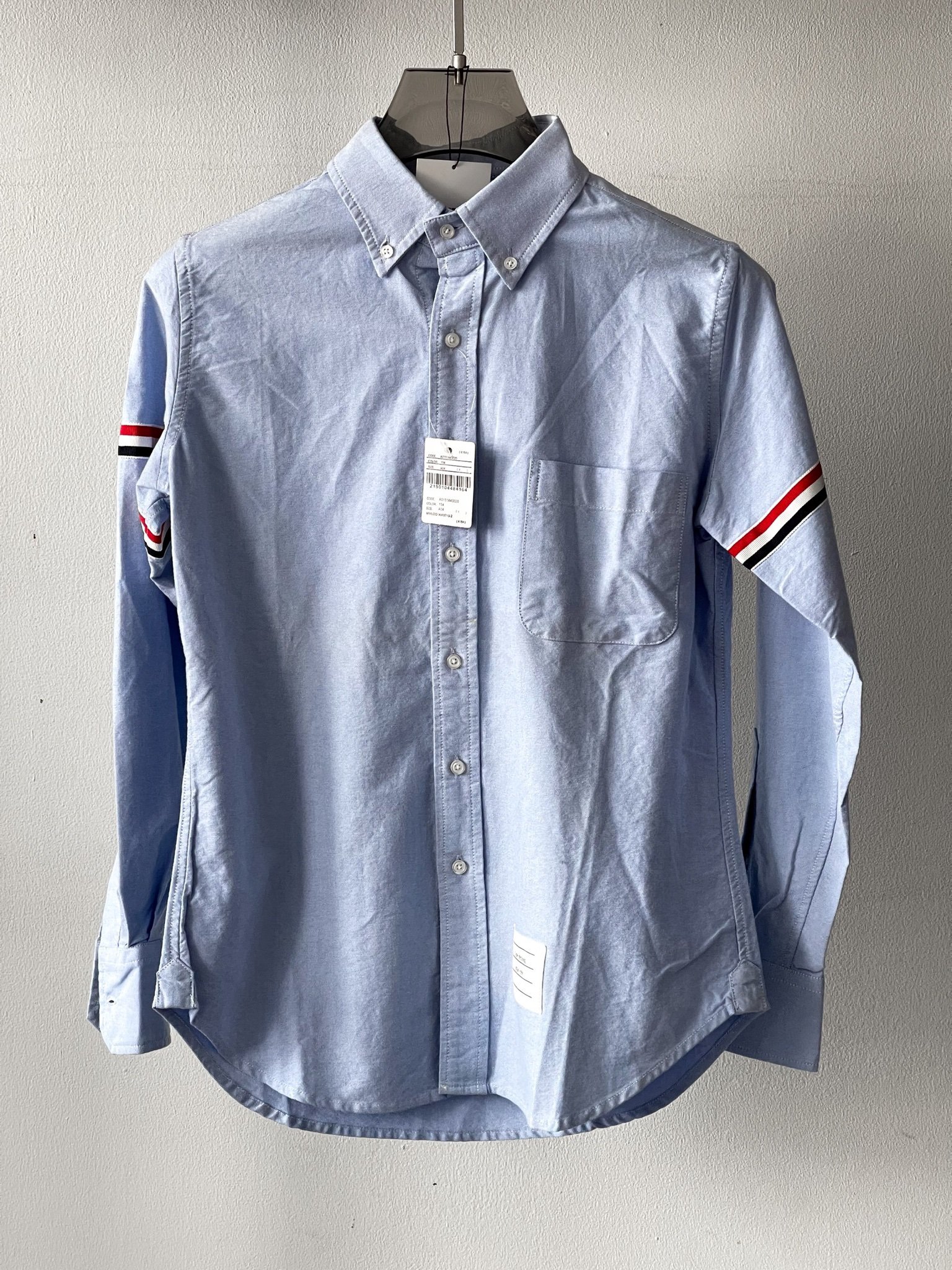 THOM BROWNE SHIRT - Áo sơ mi Thom Browne Grosgrain Arm Band Solid Poplin (sọc tay) (Blue)