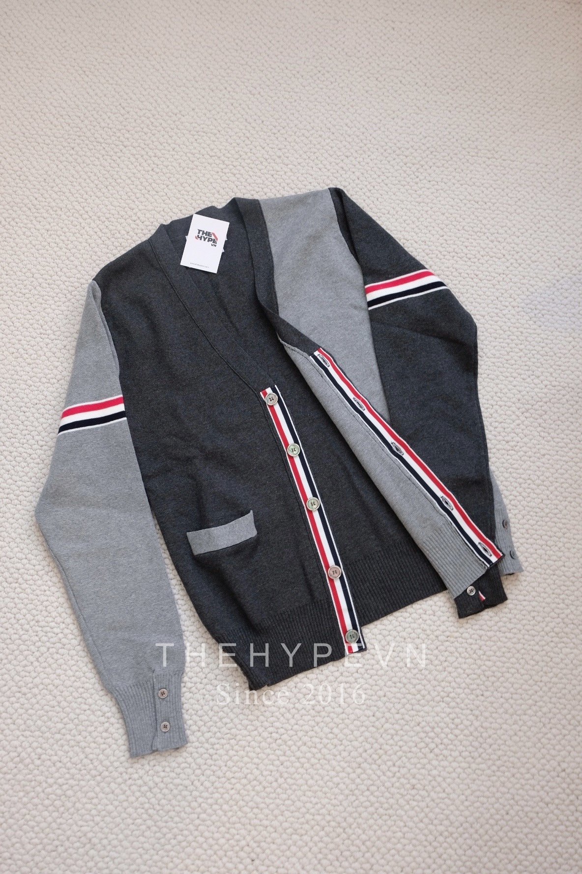 THOM BROWNE CARDIGAN - Áo khoác TB Colour-block Cotton (Grey) [Mirror quality]