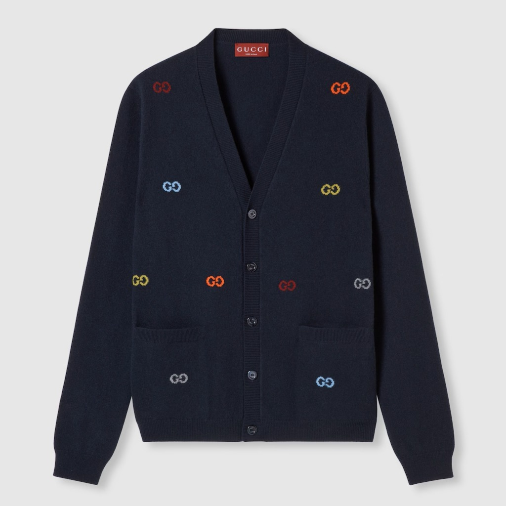 ÁO KHOÁC CARDIGAN GUCCI CASHMERE GG LOGO (NAVY)