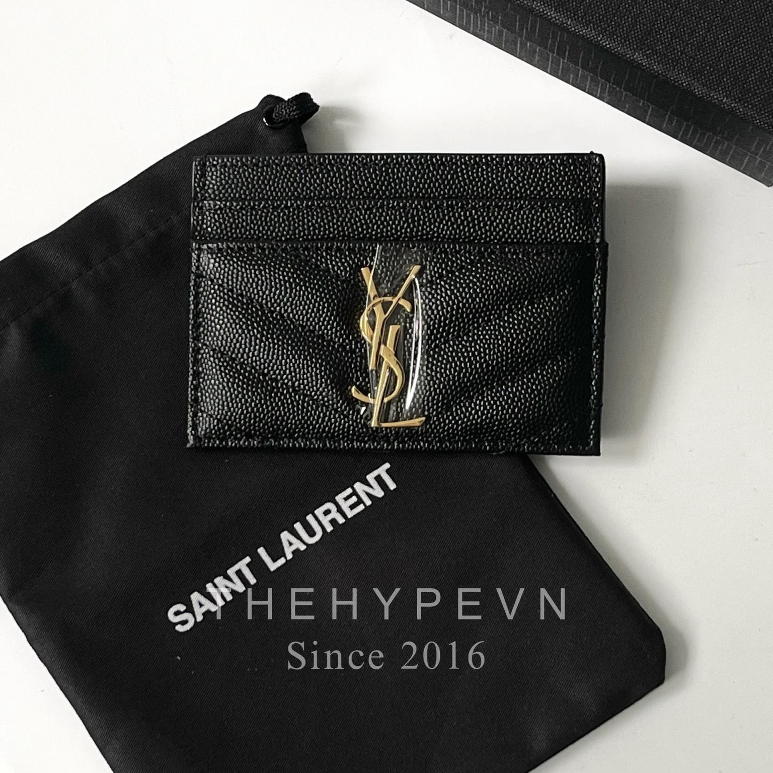 SAINT LAURENT CARD HOLDER - Ví đựng card YSL yellow logo (Black) [Mirror Quality]
