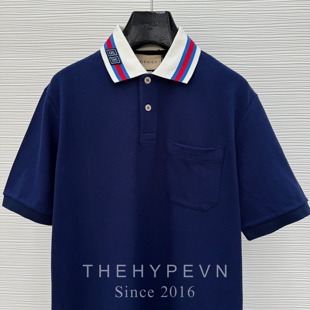 Áo Polo Gucci GC Cotton Piquet With Square GG (Navy) [Mirror Quality]