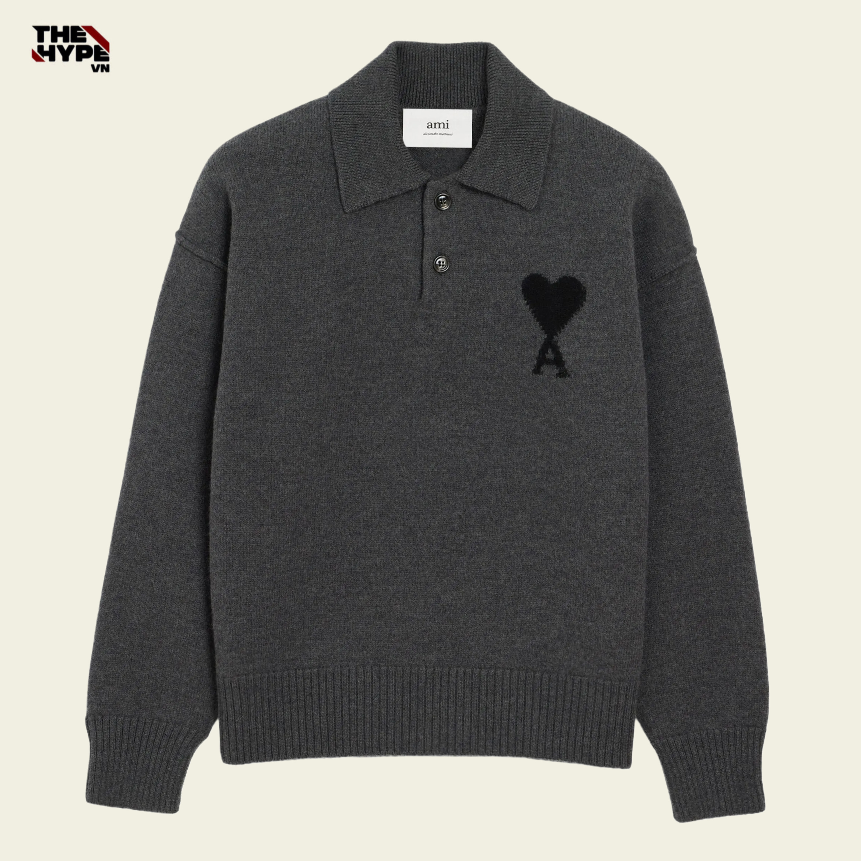 ÁO SWEATER AMI PARIS WOOL POLO (HEATHER GREY)