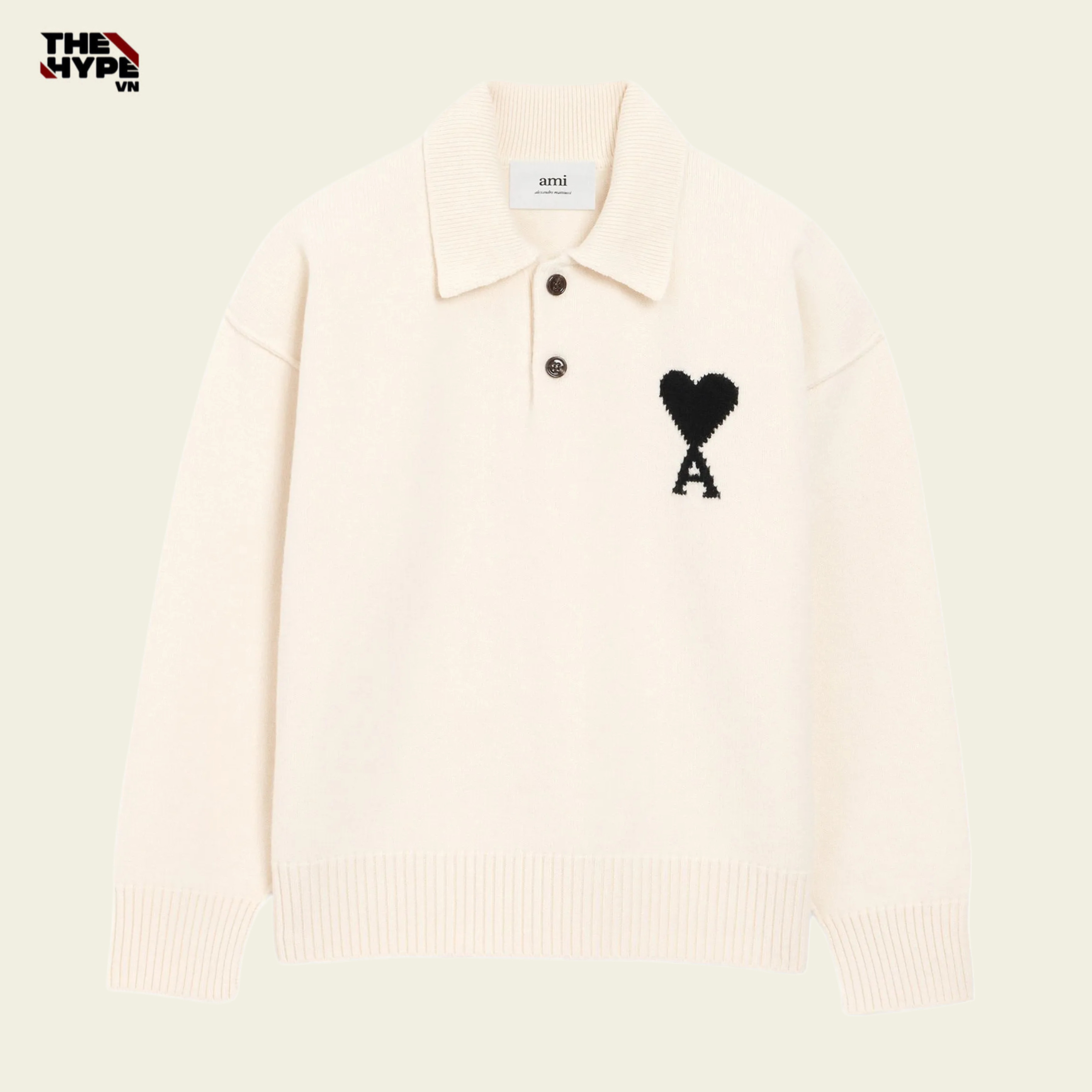 ÁO SWEATER AMI PARIS WOOL POLO (CREAM)