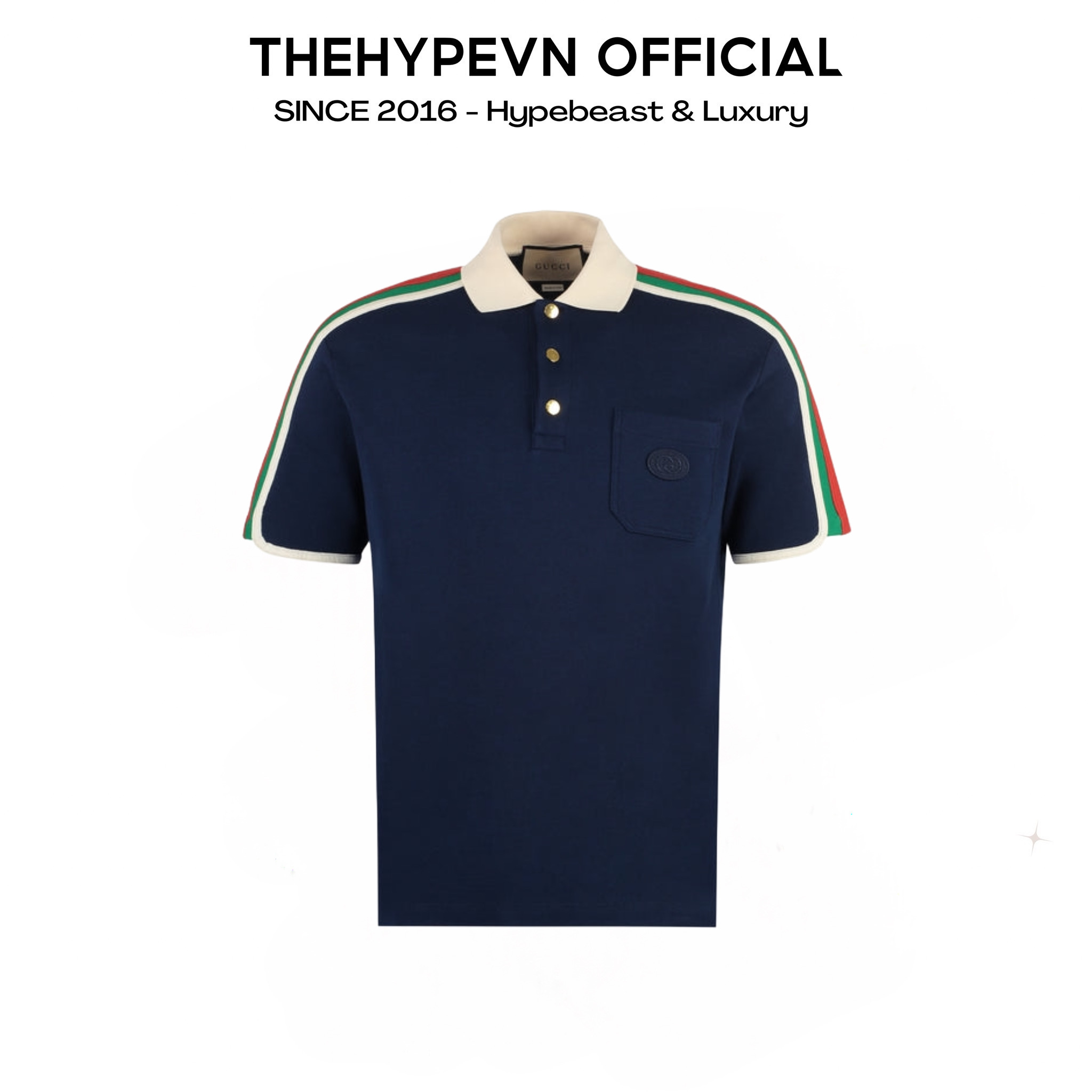 Áo Polo Gucci Cotton Jersey With Web (DARK BLUE) [Mirror Quality]