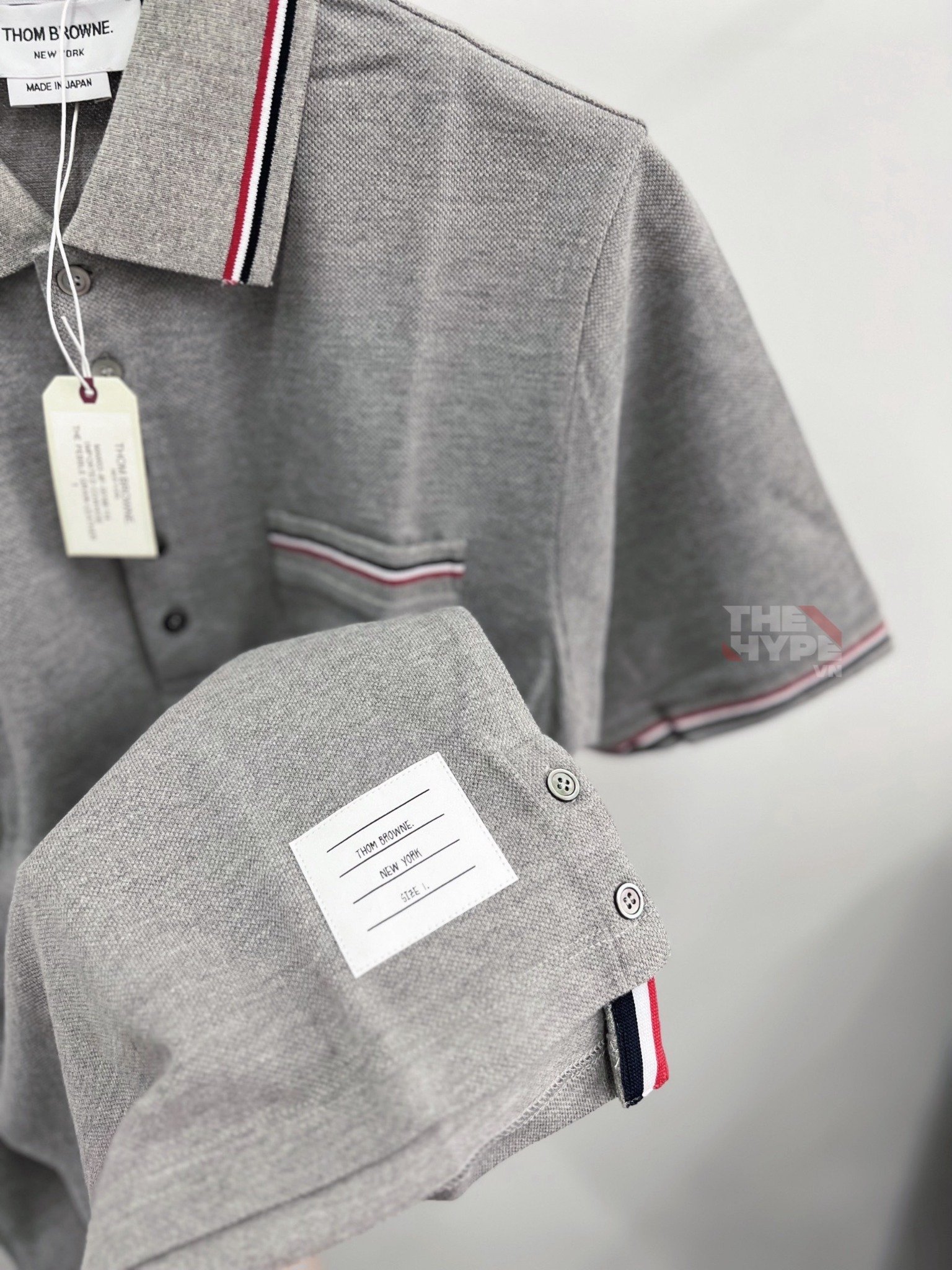 Áo Polo Thom Browne Stripe Sleeve Pocket(Grey) [Mirror Quality]