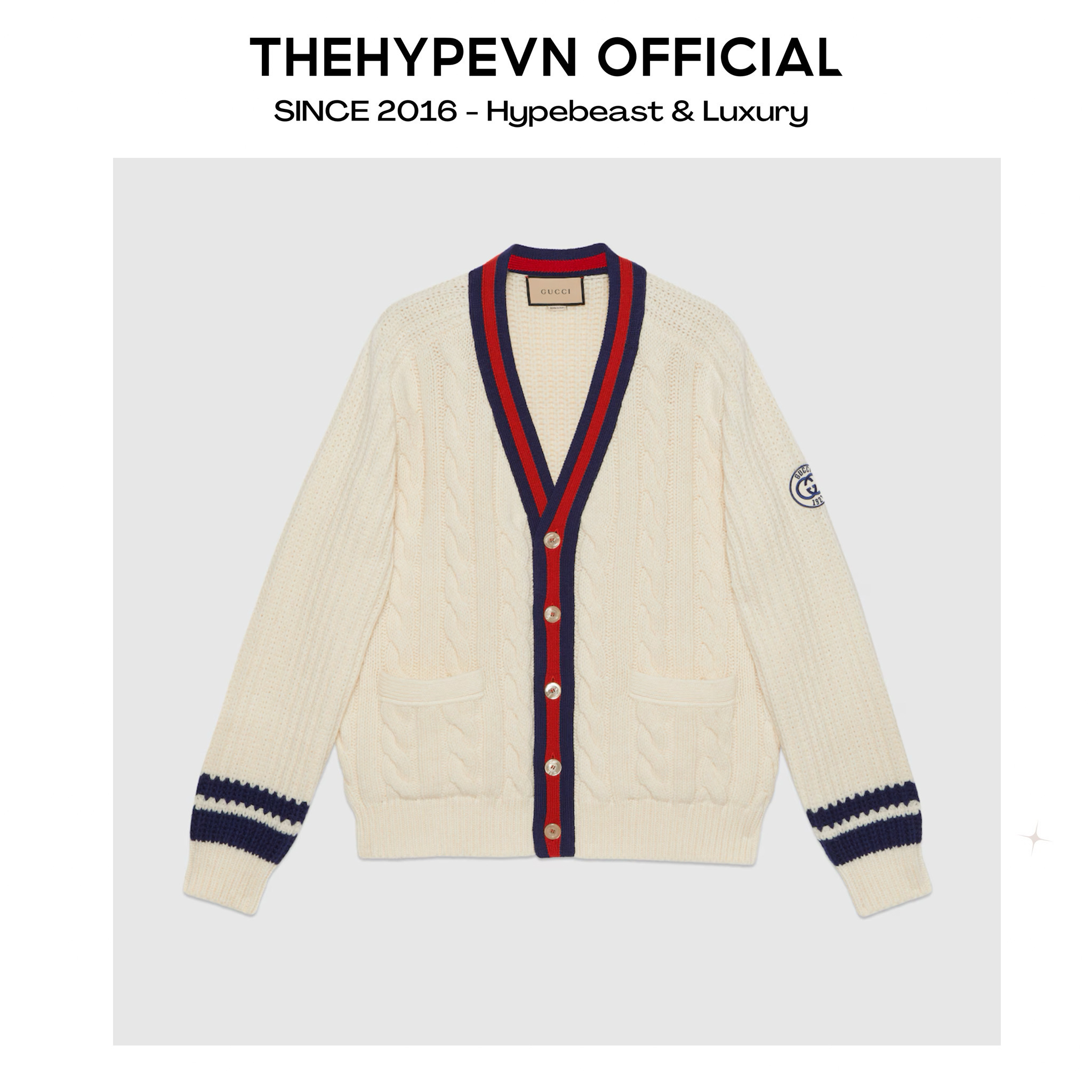 ÁO KHOÁC CARDIGAN GUCCI CABLE WEB (IVORY)