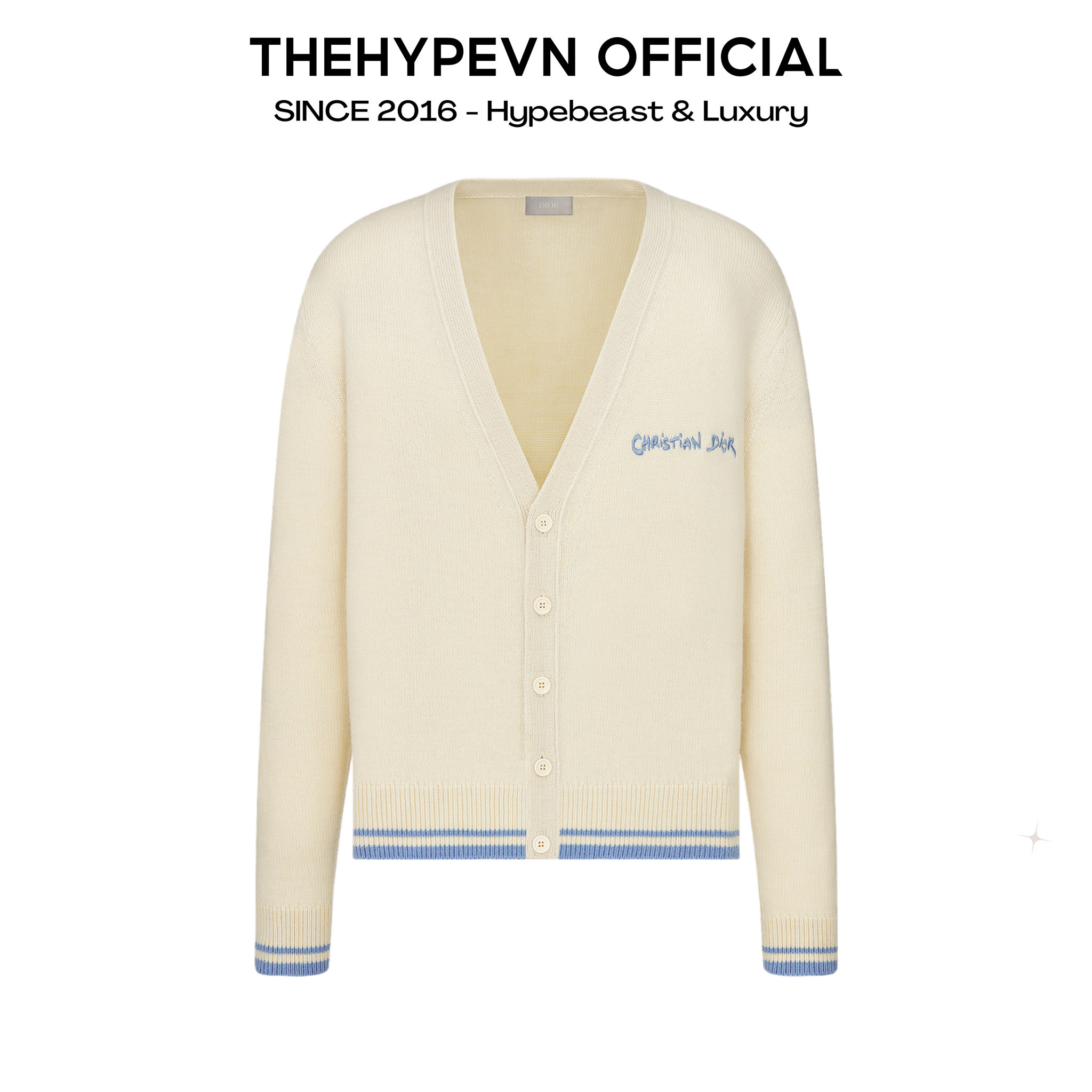 ÁO KHOÁC CARDIGAN DIOR EMBROIDERY TAG KNIT (CREAM)