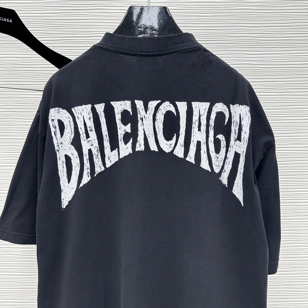Áo Thun Balenciaga BLCG Hand-drawn (Black faded) [Mirror Quality]