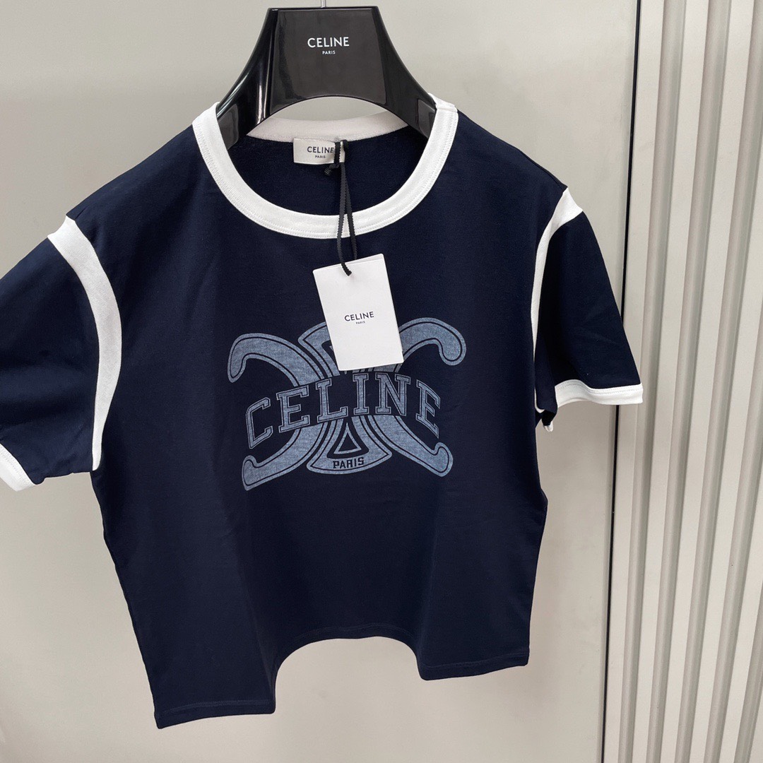 Áo thun Celine Triomphe Logo For Woman (Navy) [Mirror Quality]