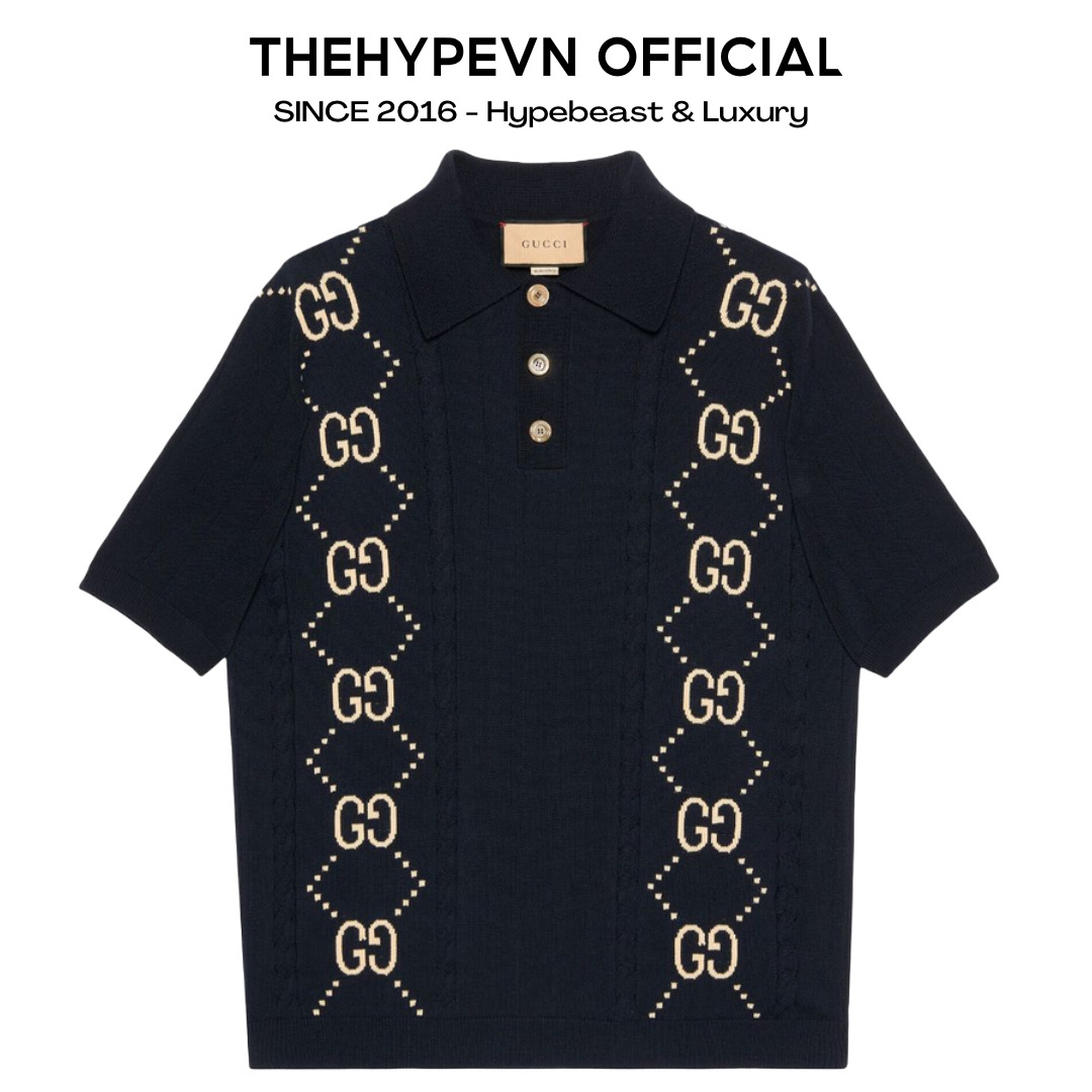 ÁO POLO GUCCI GC GG KNIT COTTON IN BLACK