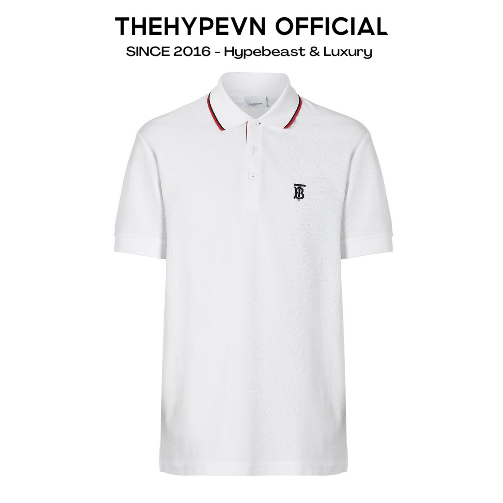 ÁO POLO BURBERRY BBR ICON STRIPE PLACKET (WHITE)