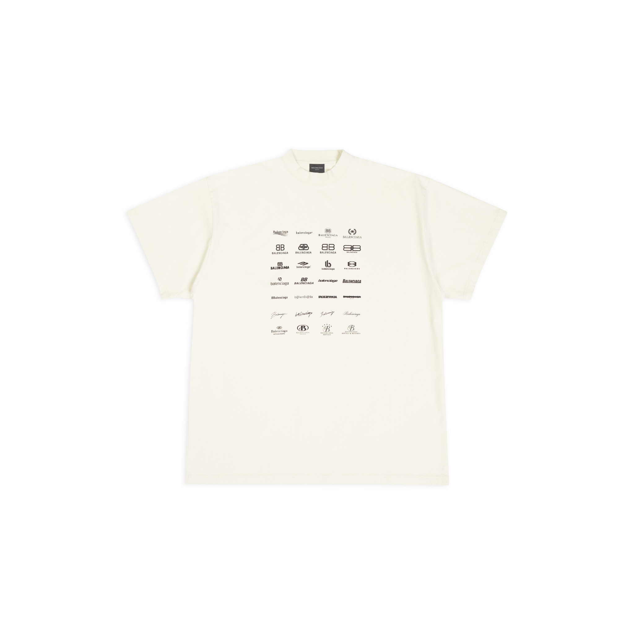 BALENCIAGA TEE - Áo BLCG Multi Logo Archives (Cream) [MIRROR QUALITY]