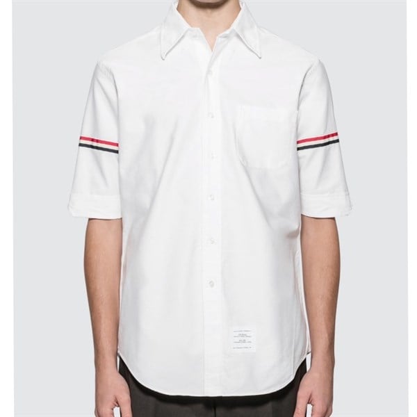 THOM BROWNE SHIRT - Áo sơ mi Thom Browne Classic Short Sleeve Oxford With Stripe (White) [Mirror Quality]
