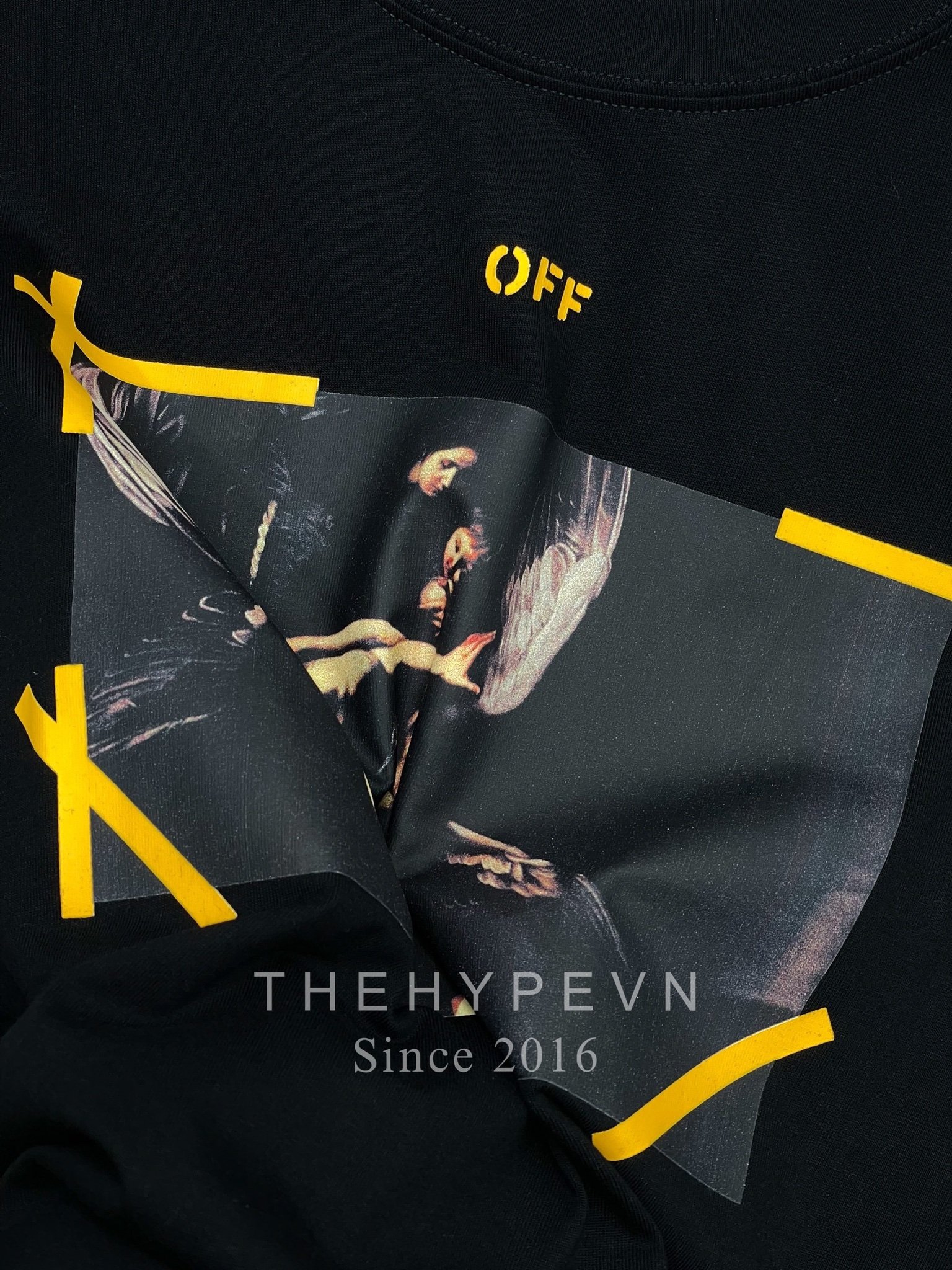 Áo Thun Off-White Arrow Caravaggio Mercy Yellow Line (Black) [Mirror Quality]