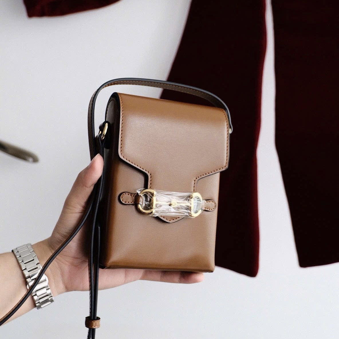 TÚI GUCCI GC HORSEBIT 1955 PHONE BAG SOLID (BROWN)