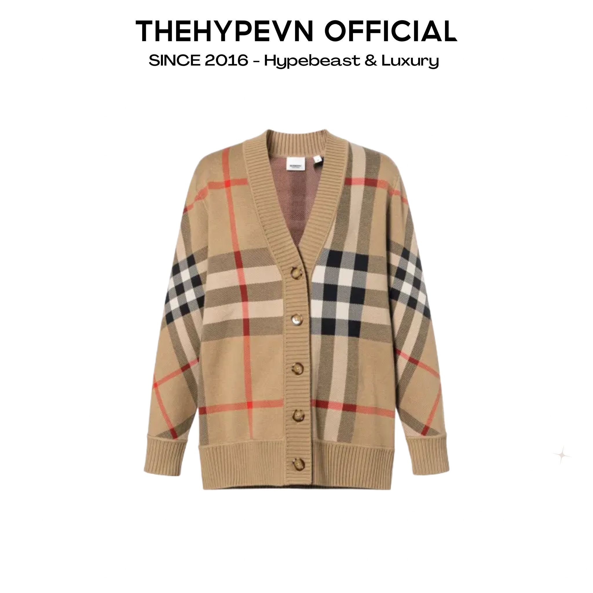 Áo Cardigan Burberry Check Wool Blend (Brown) [Mirror Quality]