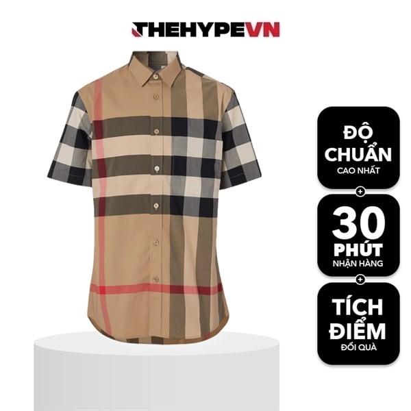 BURBERRY SHIRT - Áo Sơ mi tay ngắn BBR Check Stretch Poplin [Mirror Quality]