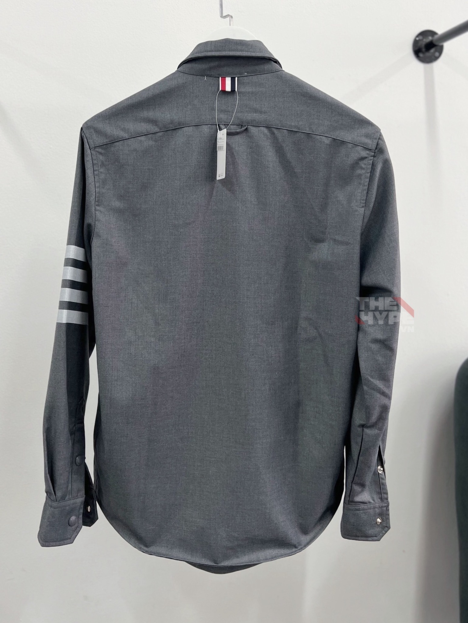 THOM BROWNE SHIRT - Áo sơ mi flannel TB tonal 4-Bar shirt (Xám) [Mirror Quality]