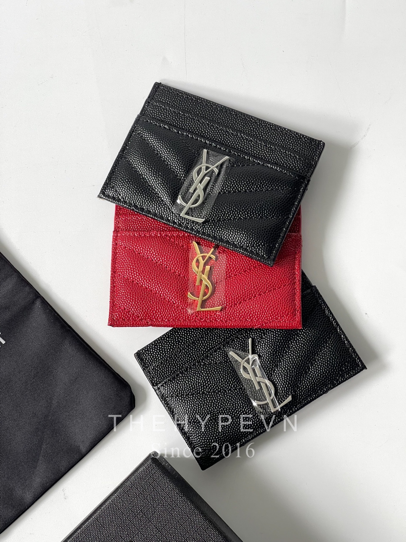 SAINT LAURENT CARD HOLDER - Ví đựng card YSL yellow logo (Black) [Mirror Quality]