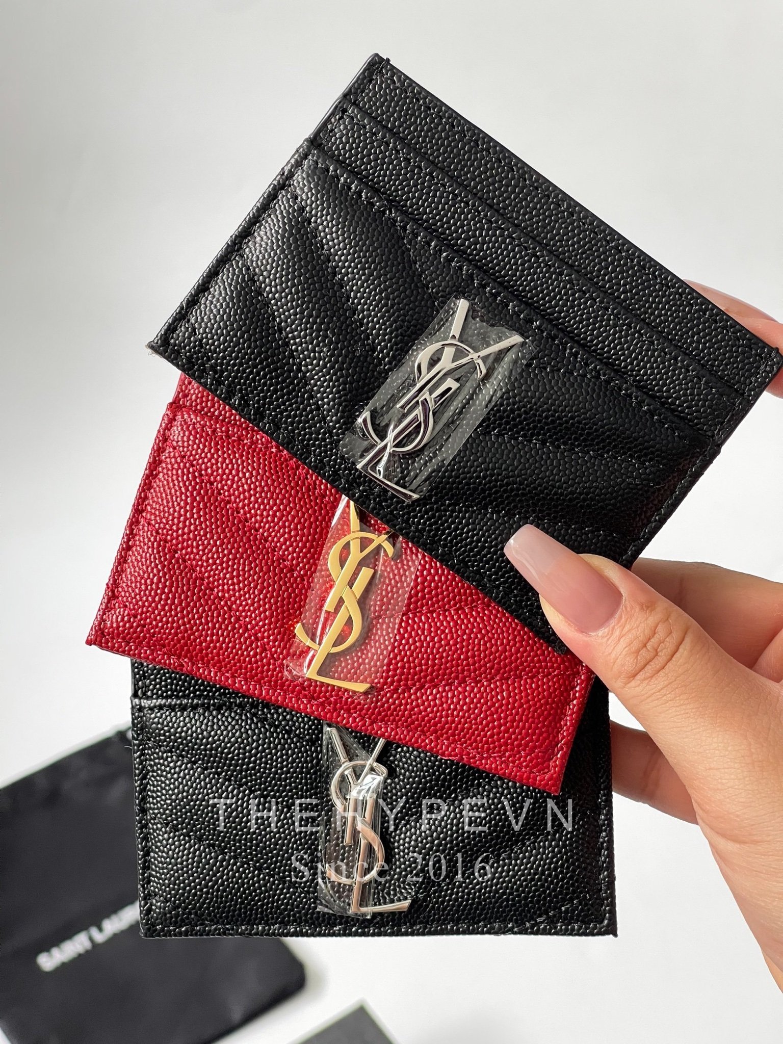 SAINT LAURENT CARD HOLDER - Ví đựng card YSL yellow logo (Black) [Mirror Quality]