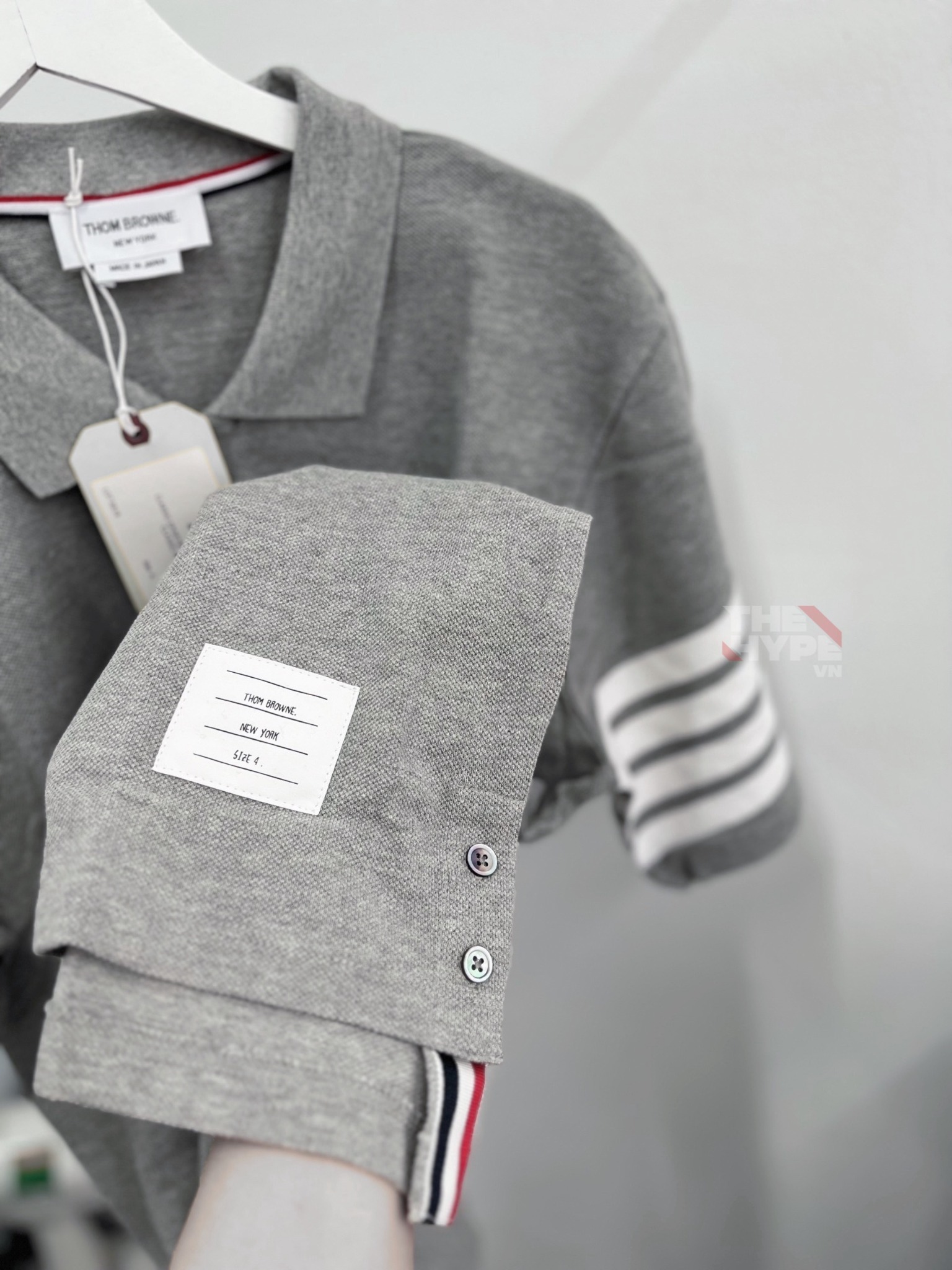 Áo Polo Thom Browne sọc tay (Grey) [Mirror Quality]