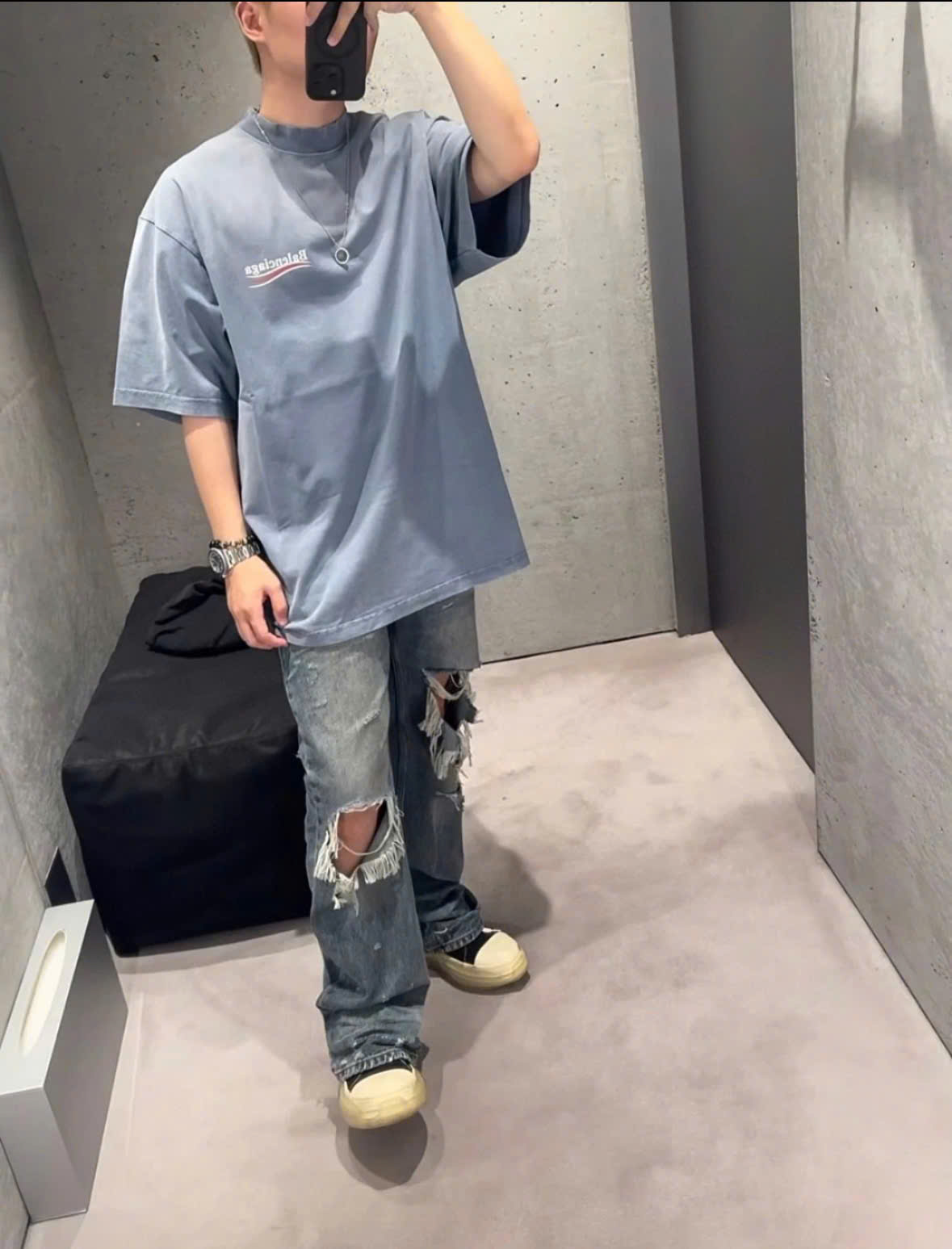 ÁO THUN BALENCIAGA BLCG INSIDE OUT WAVE (BLUE)