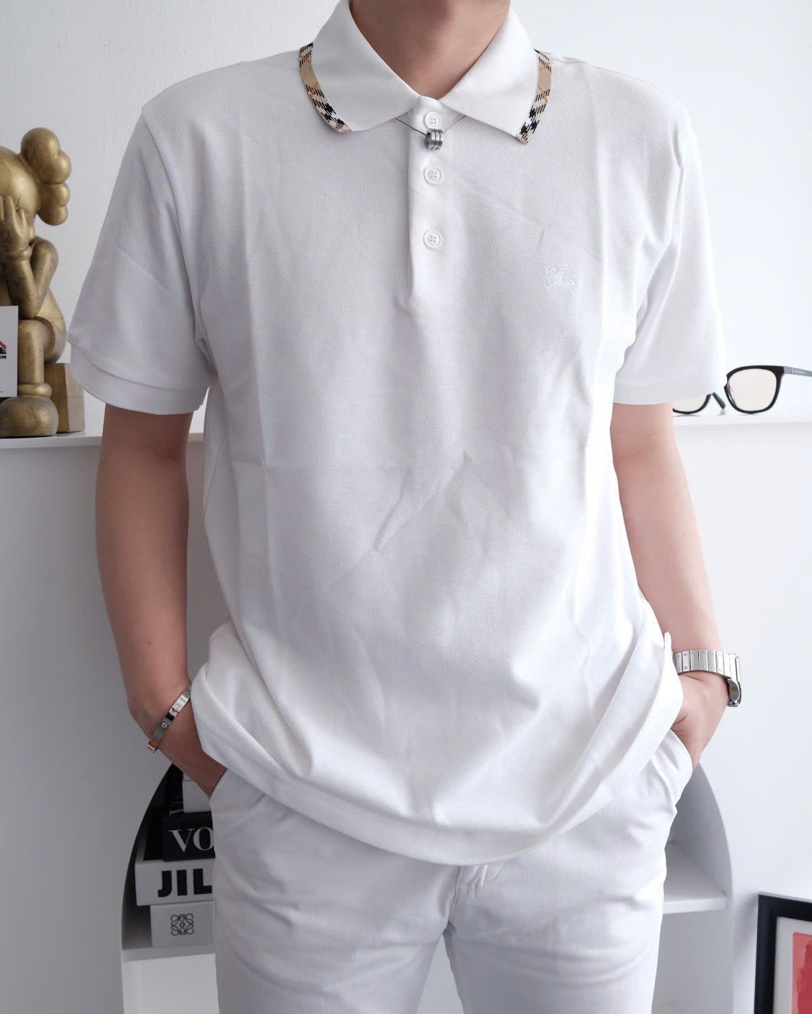 ÁO POLO BURBERRY BBR CHECK TRIM (WHITE)