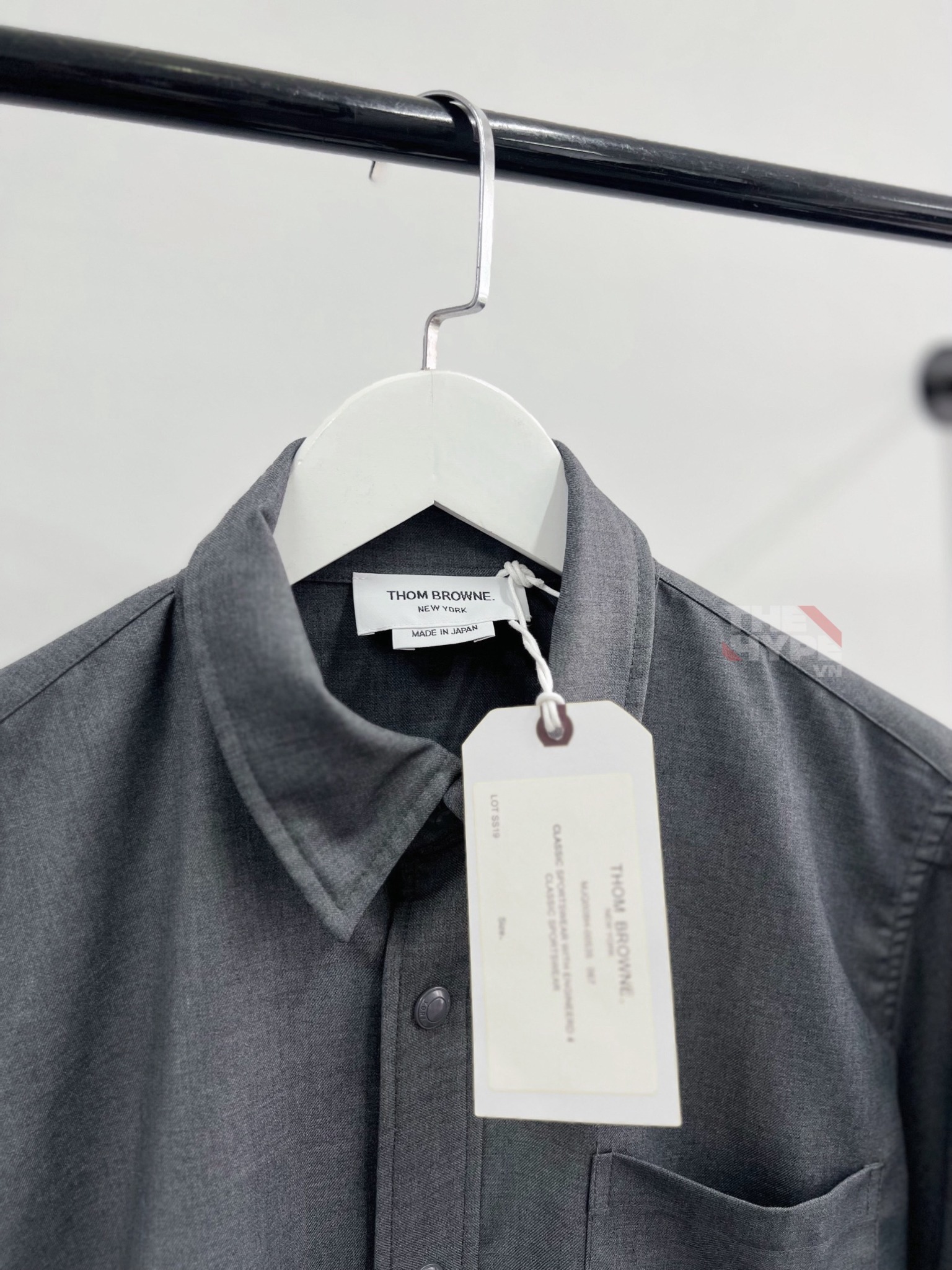 THOM BROWNE SHIRT - Áo sơ mi flannel TB tonal 4-Bar shirt (Xám) [Mirror Quality]