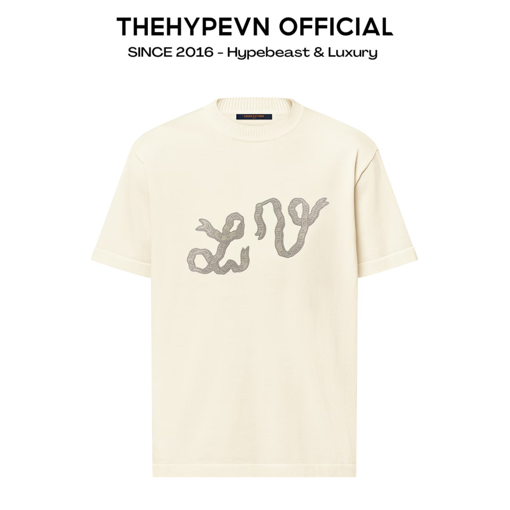 ÁO THUN LOUIS VUITTON LV EMBELLISHED SNAKE RIBBON (CREAM)