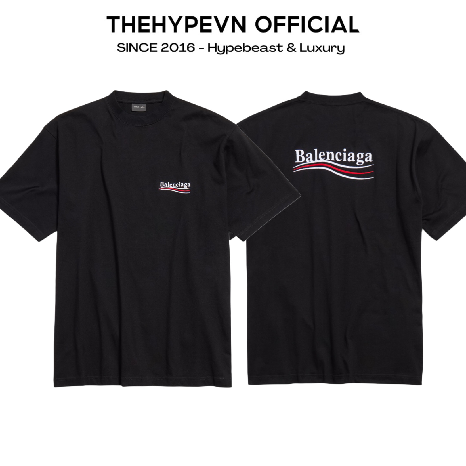 ÁO THUN BALENCIAGA BLCG POLITICAL WAVE EMBROIDERED (BLACK)