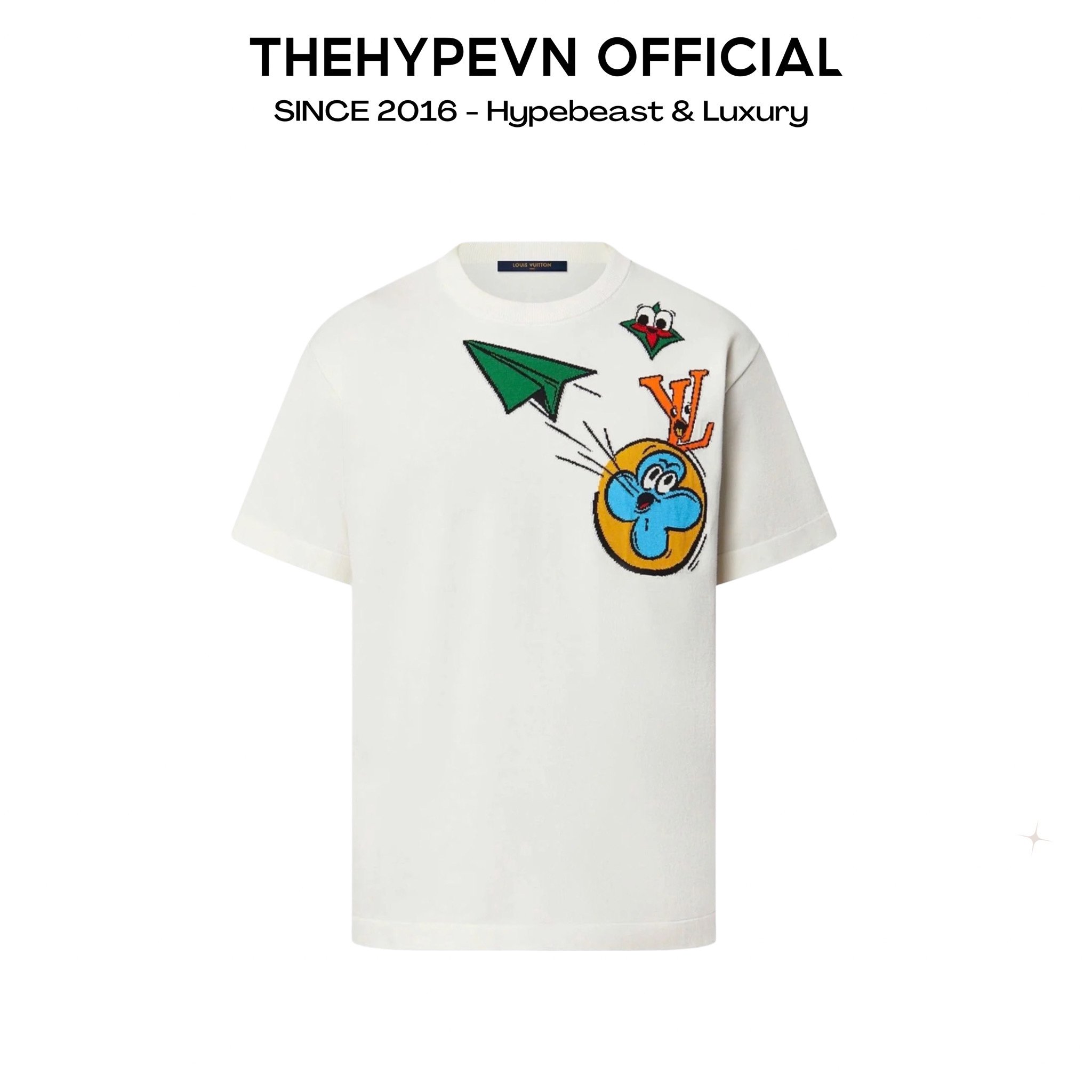LOUIS VUITTON TEE - Áo LV Monogram Comics Intarsia Short-Sleeved Crewneck (White) [Mirror Quality]