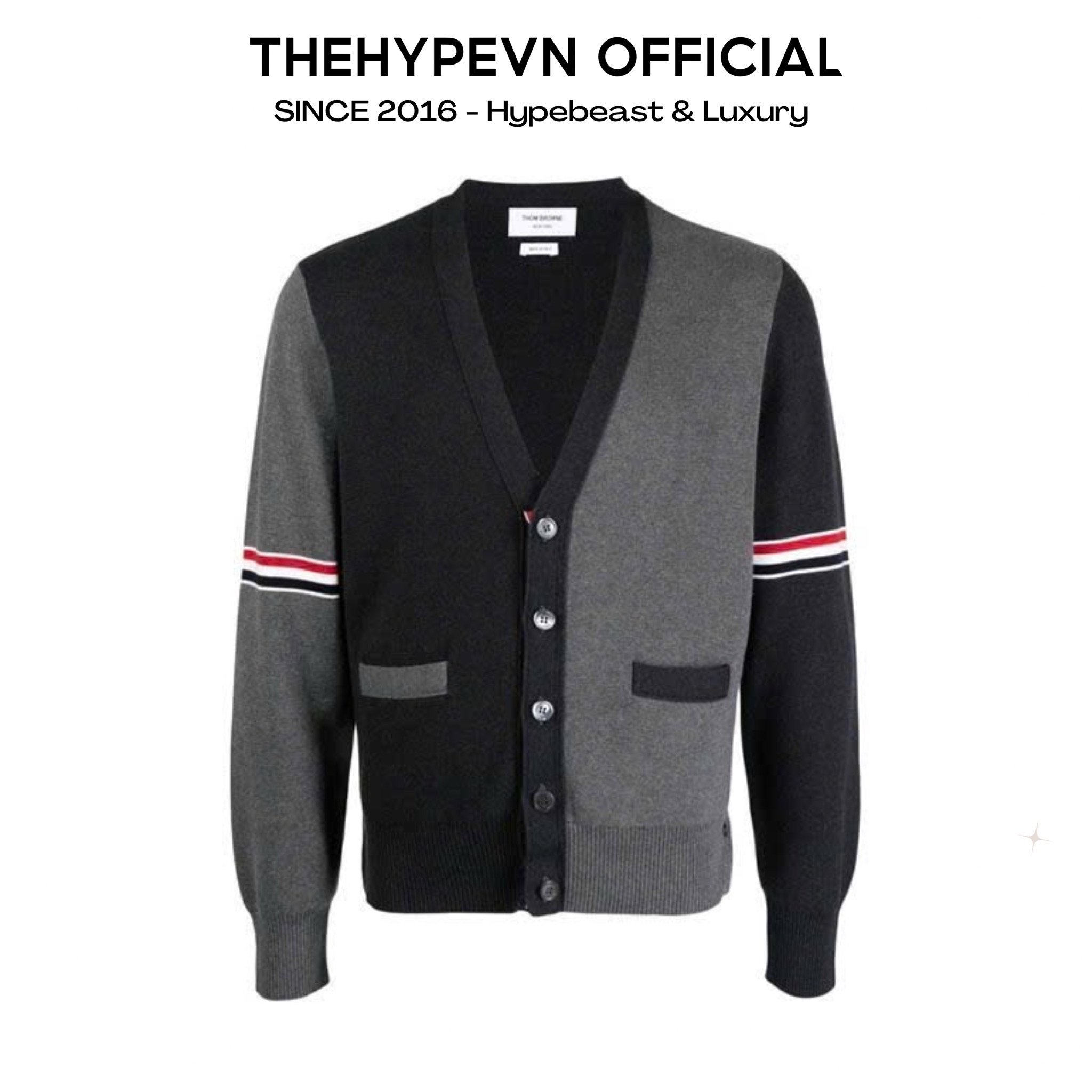 THOM BROWNE CARDIGAN - Áo khoác TB Colour-block Cotton (Grey) [Mirror quality]