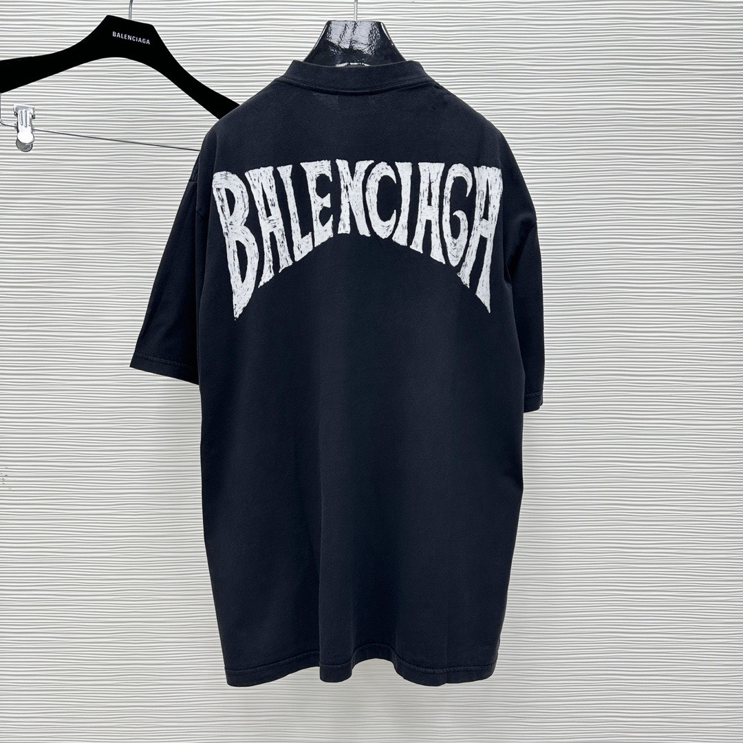 Áo Thun Balenciaga BLCG Hand-drawn (Black faded) [Mirror Quality]