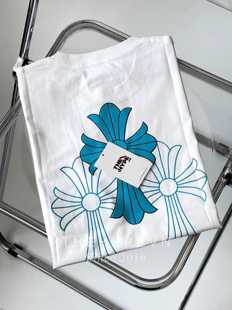 Áo Thun Chrome Hearts CH White & Light Blue-Triple Cross (White) [Mirror Quality]