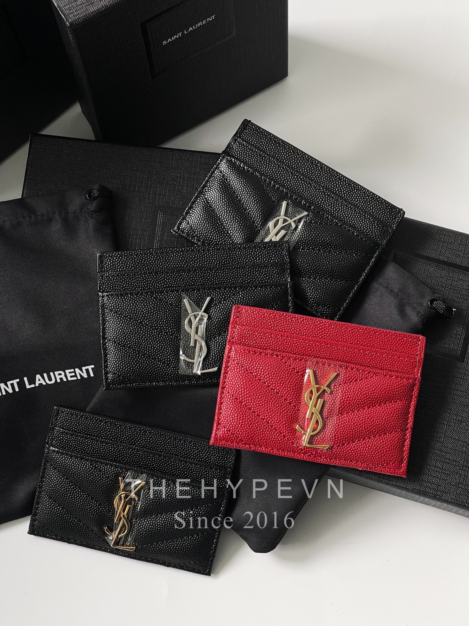 SAINT LAURENT CARD HOLDER - Ví đựng card YSL yellow logo (Black) [Mirror Quality]