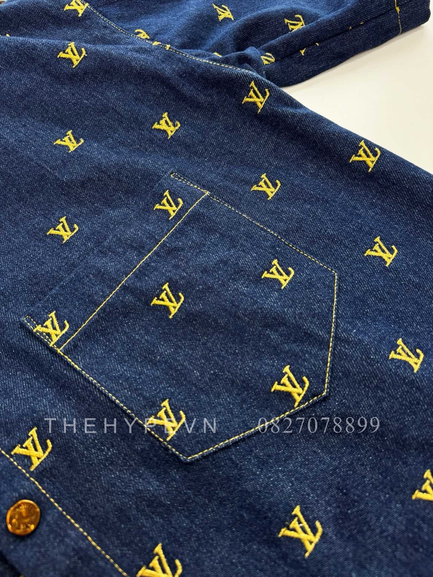 ÁO SƠ MI LOUIS VUITTON LV SIGNATURE GOLD MONOGRAM BLASON JACKET (BLUE DENIM)