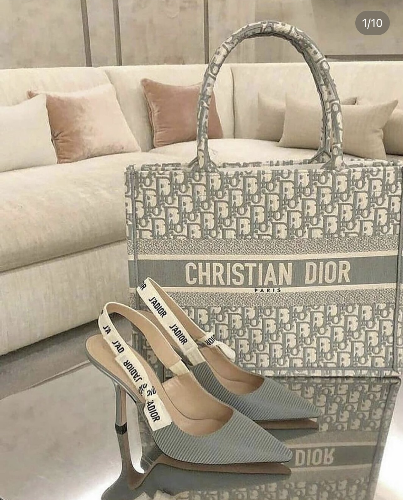 Túi Dior large Oblique Embroidery Tote (Grey) [Mirror Quality]