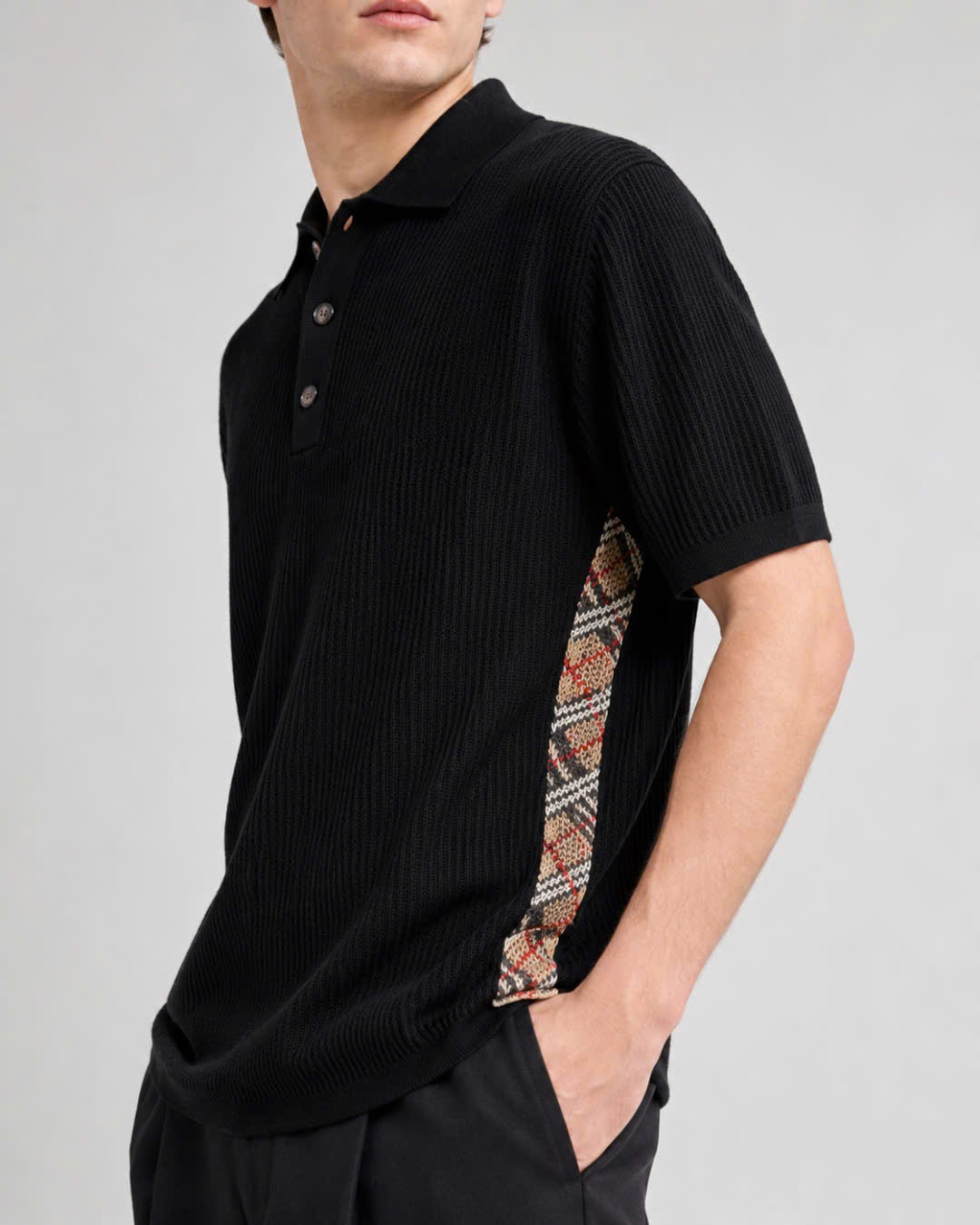 ÁO POLO BURBERRY RIBBED KNIT SHORT-SLEEVE (BLACK)