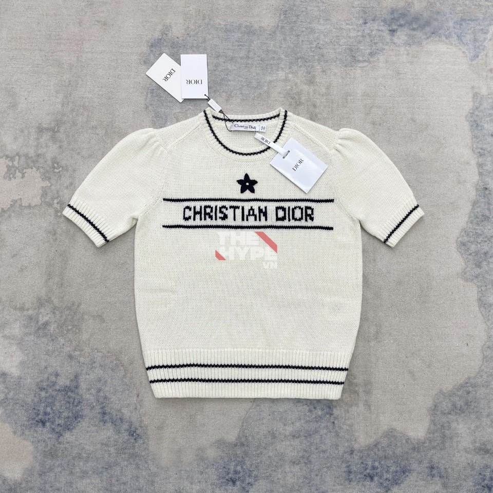 Áo Sweater Dior Short-sleeve Knit Embroidered (Cream) [Mirror Quality]