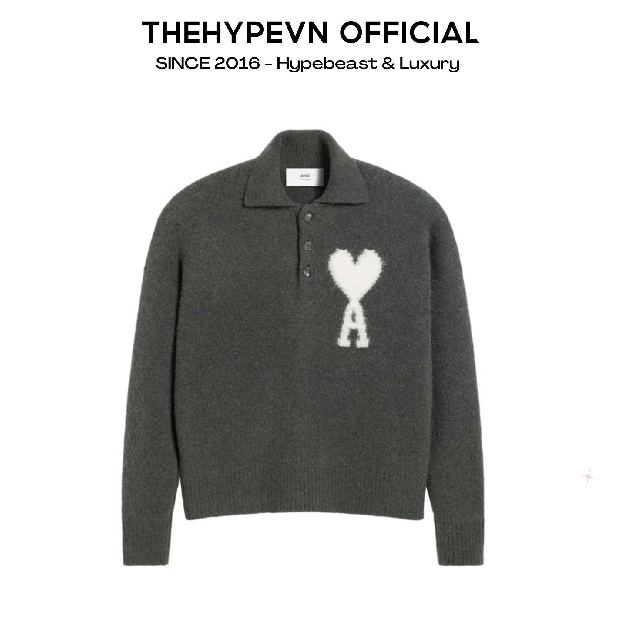 ÁO POLO SWEATER AMI PARIS ALPACA HEART (DARK GREY)
