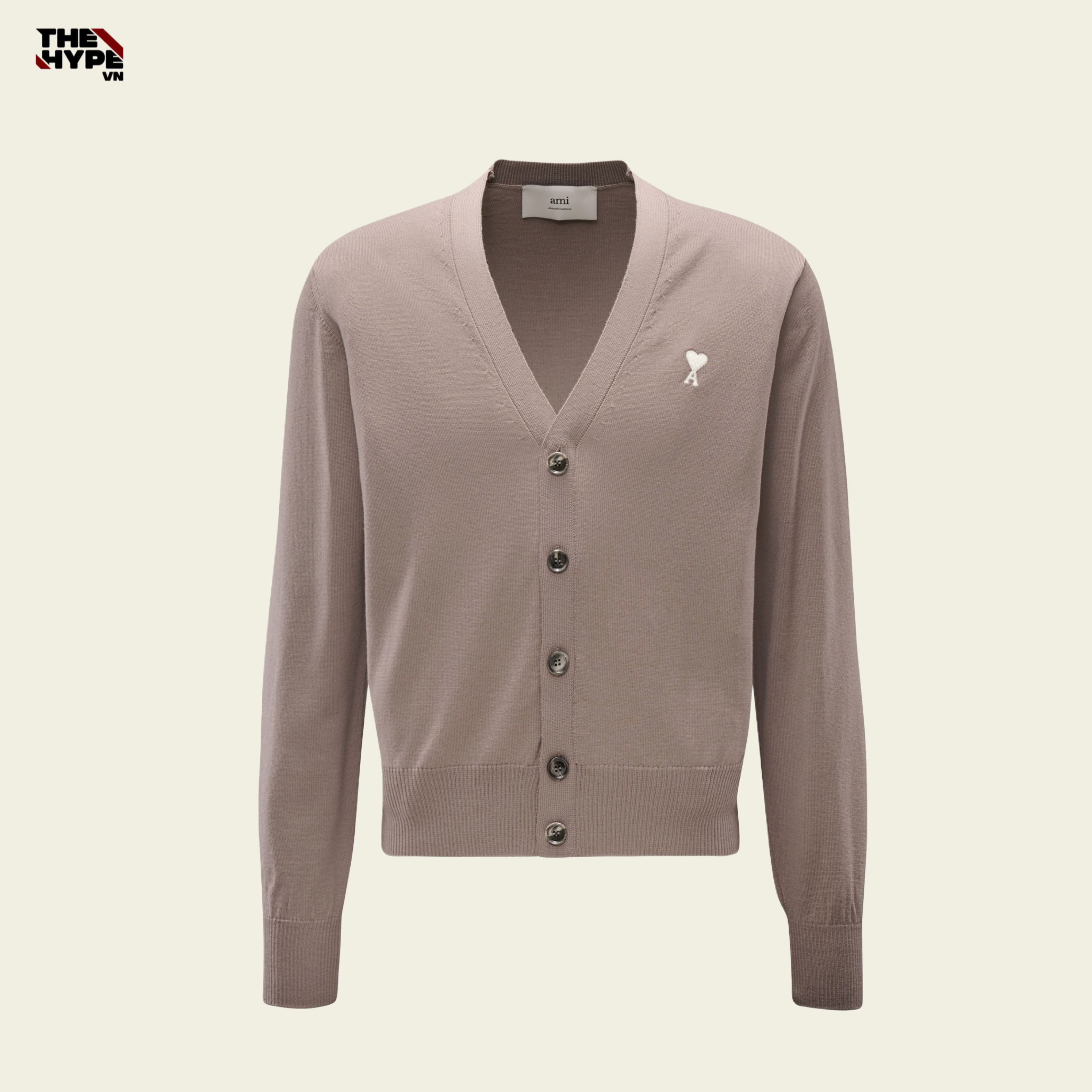 ÁO CARDIGAN AMI PARIS MOTIF (TAUPE BROWN)