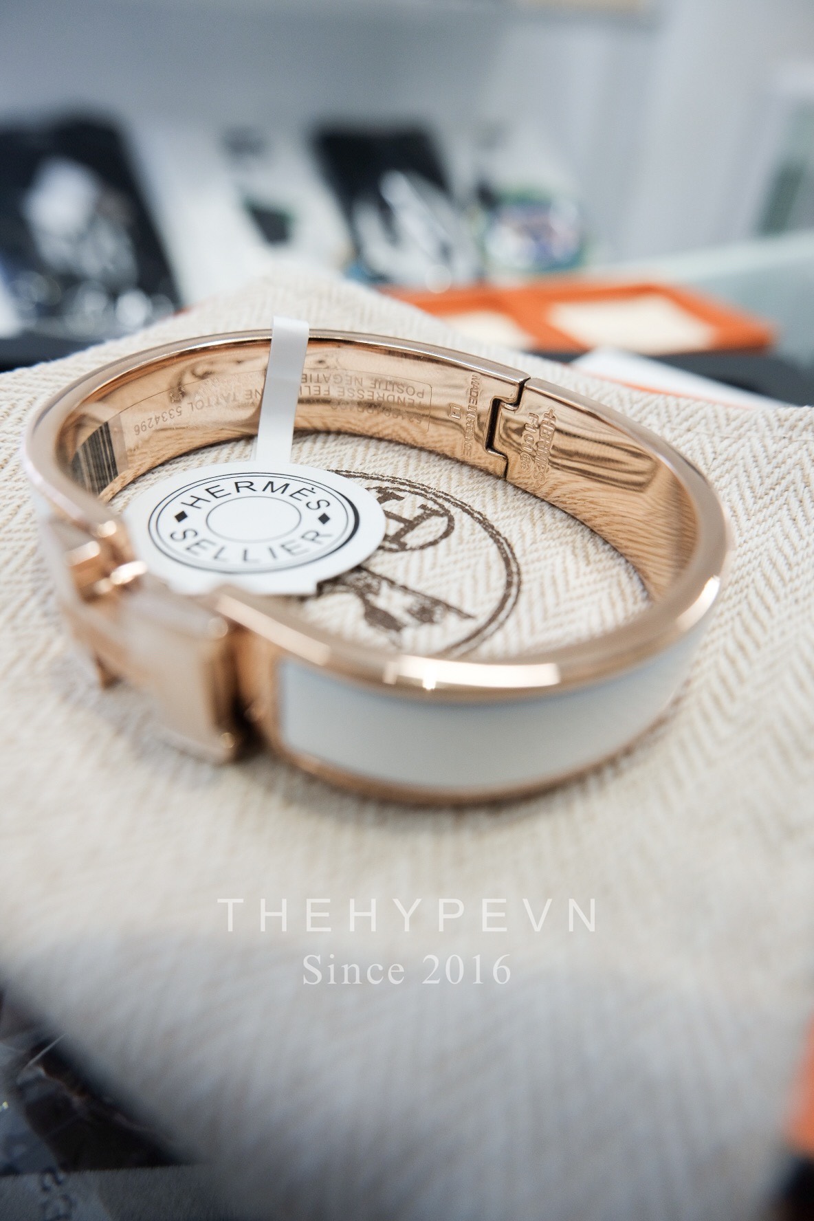 Vòng Tay Hermes Clic H Rose-gold plated Bracelet (White) [Mirror Quality]