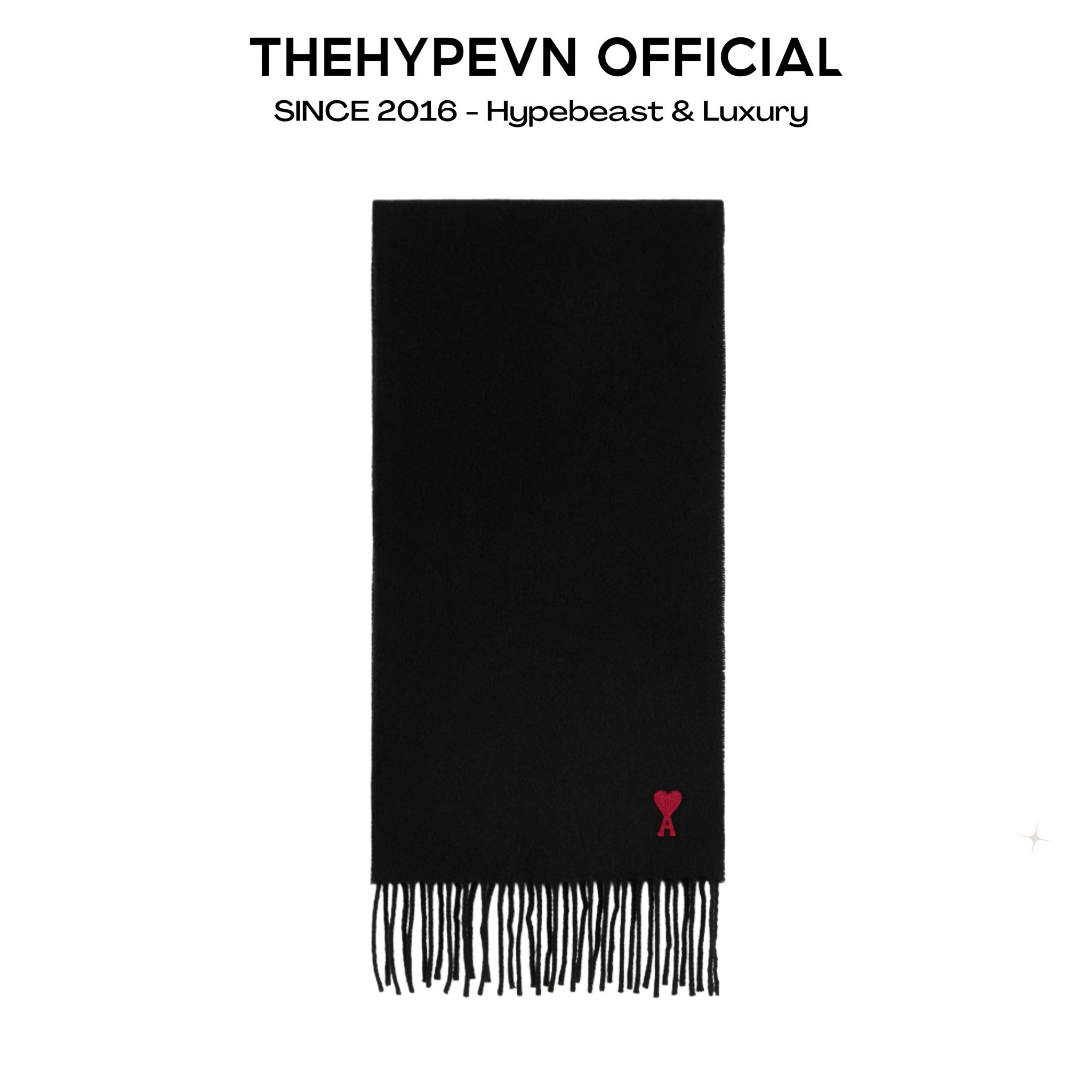 KHĂN AMI PARIS FRINGED WOOL SCARF (BLACK)
