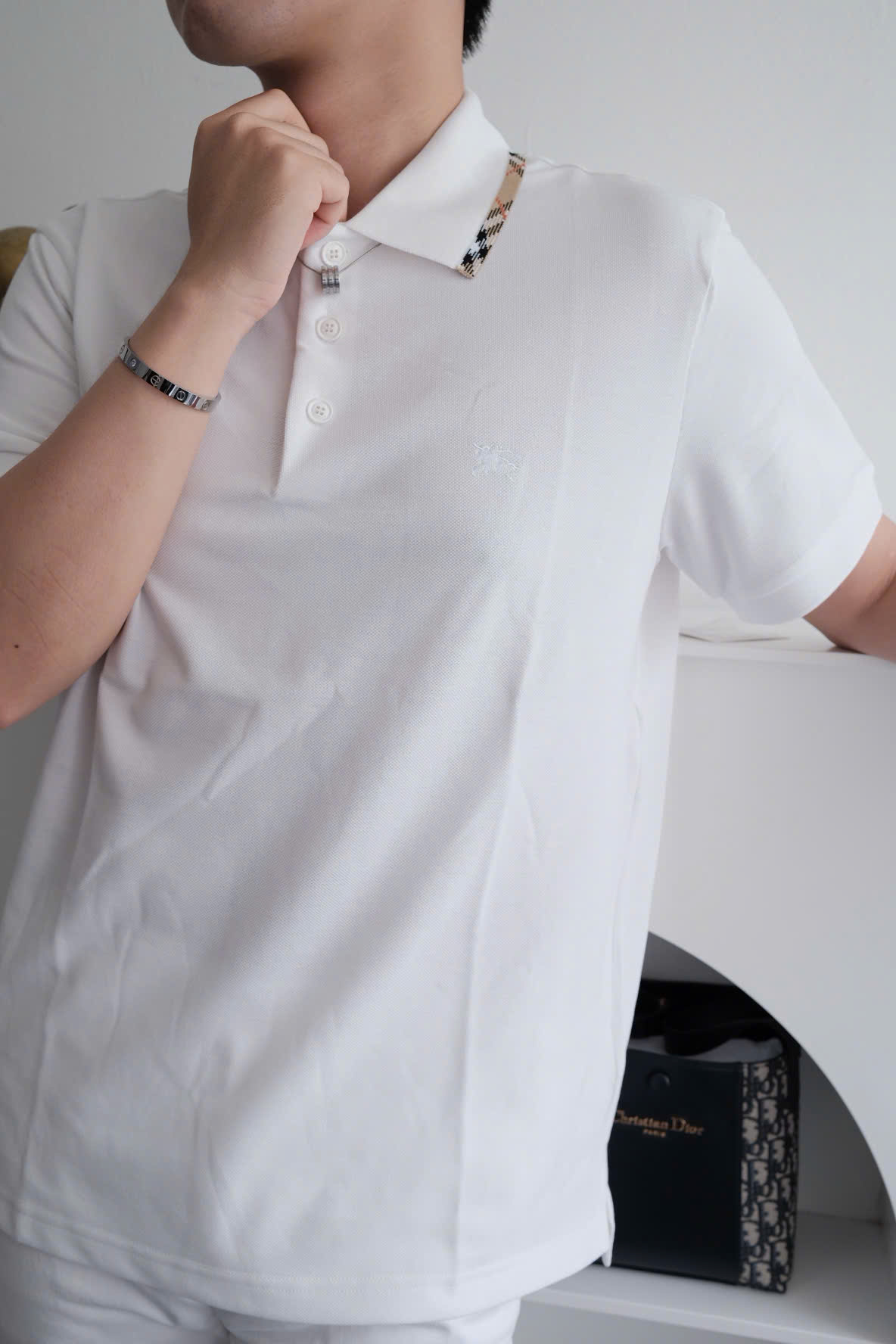 ÁO POLO BURBERRY BBR CHECK TRIM (WHITE)