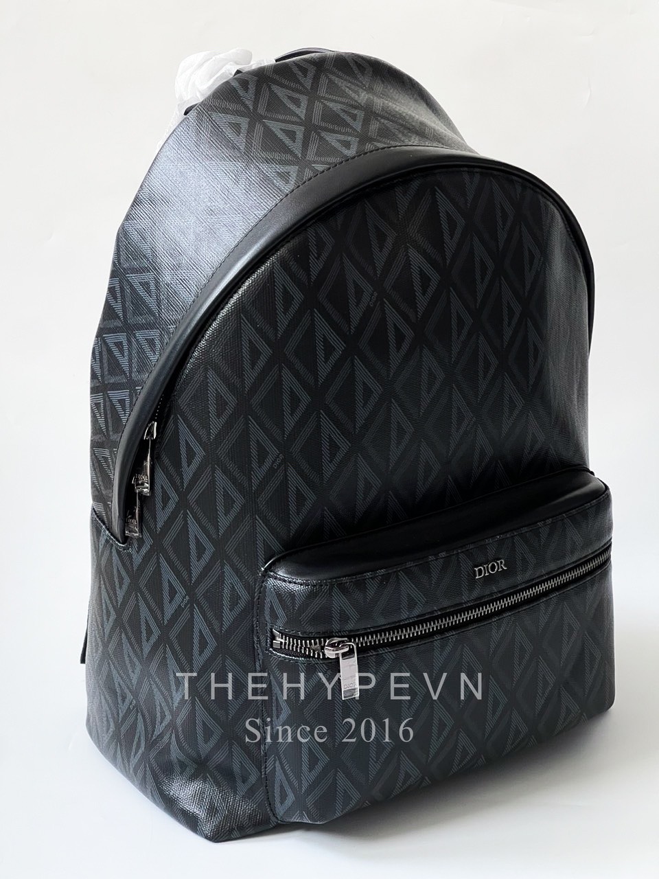 Balo Dior CD Diamond Canvas and Smooth Calfskin (Black) [Mirror Quality]