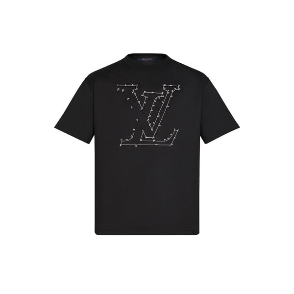LOUIS VUITTON TEE - Áo Louis Vuitton Stitch Print And Embroidered (Black) [Mirror Quality]