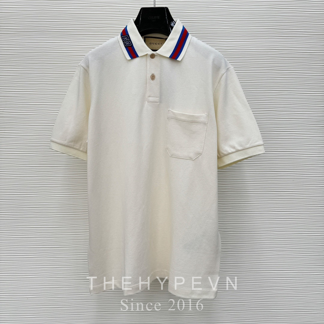 Áo Polo Gucci GC Cotton Piquet With Square GG (White) [Mirror Quality]
